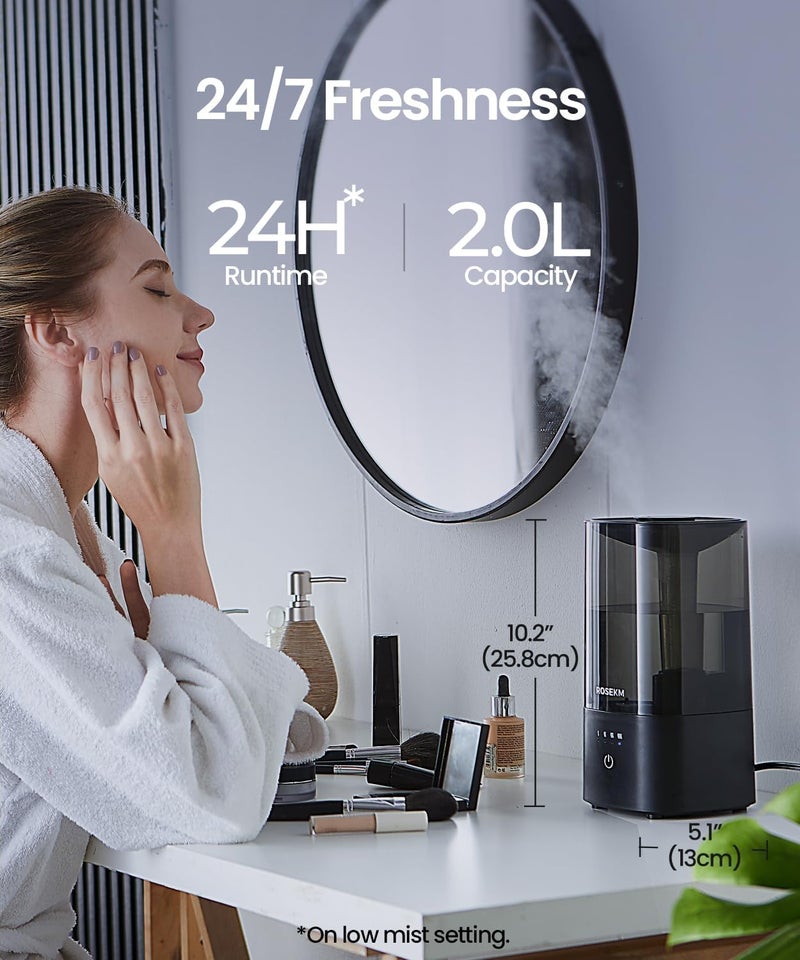 Rosekm Humidifiers for Bedroom, 2.0L Cool Mist Humidifier for Home Plant and Baby Nursery, Quiet Ultrasonic Humidifier with 360° Nozzle, Auto Shut-Off, Filterless, Black - Image 3